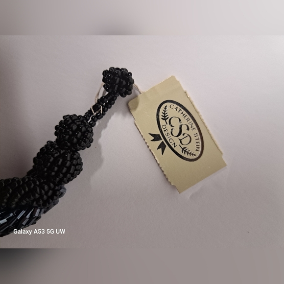 Catherine Stein Elegant Black Beaded Necklace Twisted Chunky Statement Choker - Picture 2 of 4